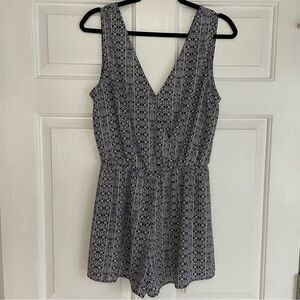 LUSH Floral Romper Navy Blue and White